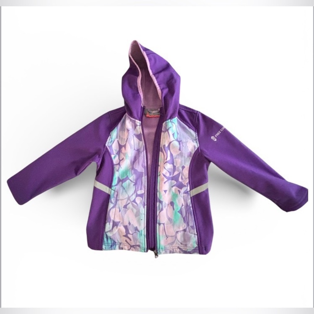 Girl's Water-Resistant Fleece-Lined Hooded Softshell Jacket Chin Guard Size 5/6